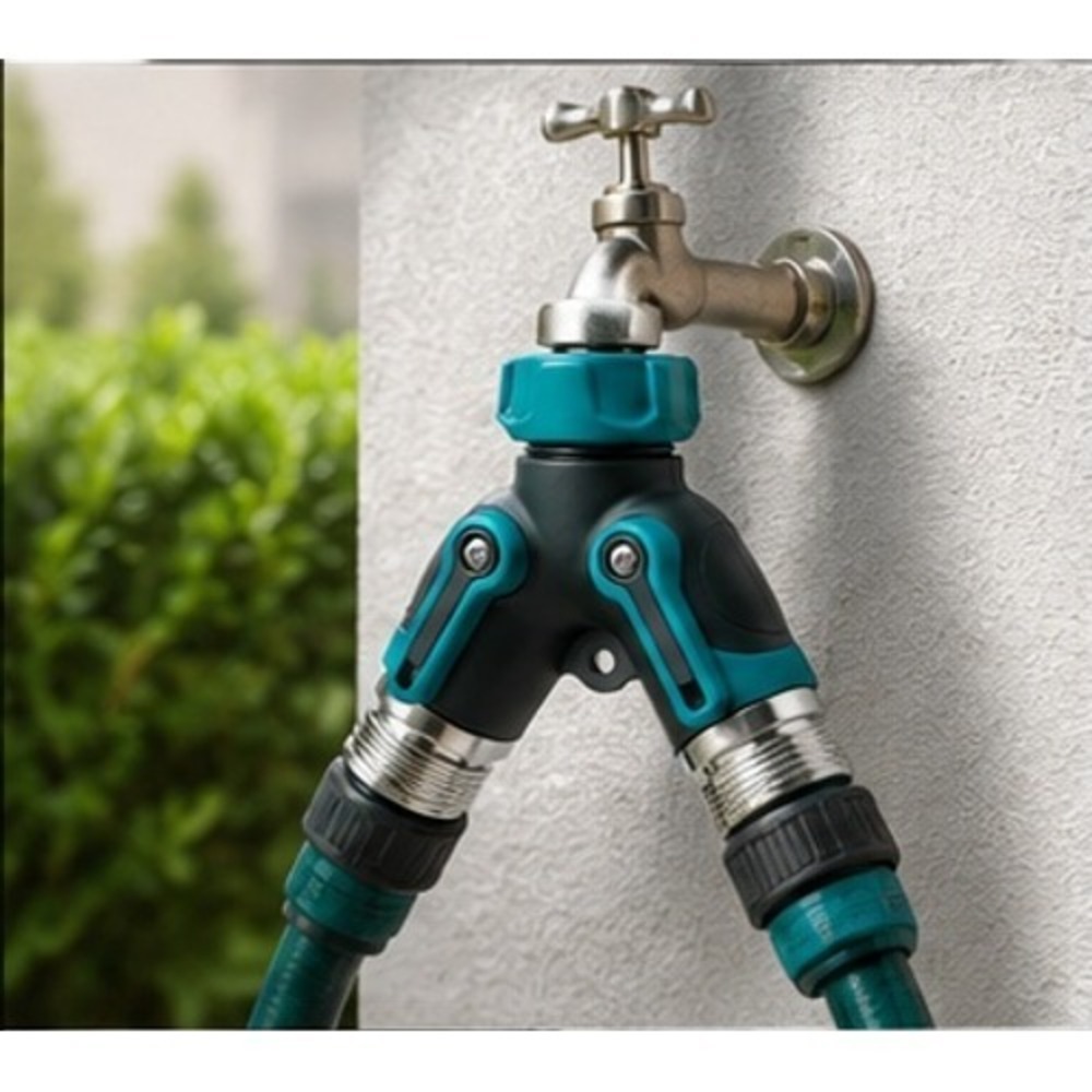Pro Metal Body 2 Way Garden Hose Splitter Dual Valve Connector Black Teal